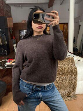 90s Vintage Brown Cashmere Sweater Crewneck Quiet Luxury Minimalist